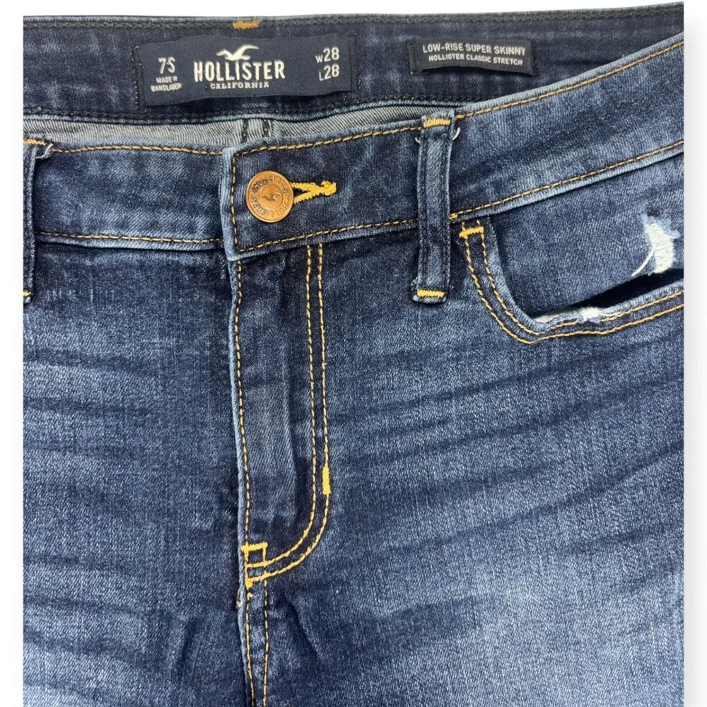 Hollister Womens 7S 28x28 Low Rise Super Skinny Jeans Dark Wash Distressed Y2K